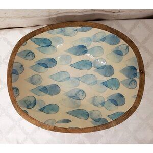 My Mela Artesian 14" Wood Bowl Blue White Interior